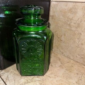 Wheaton Green Glass Sunflower Itched